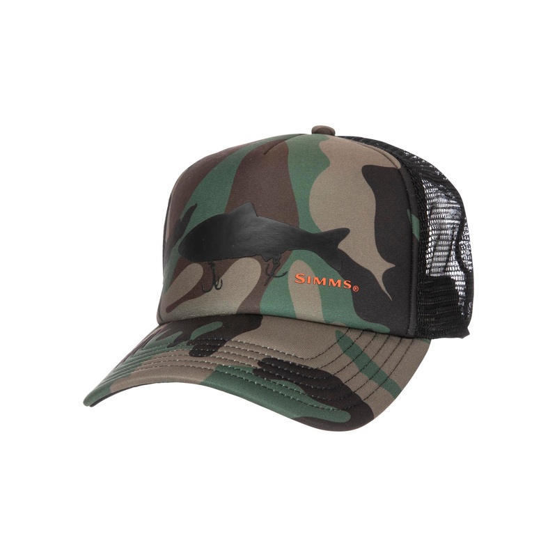 Simms Throwback Trucker Hats|Woodland Camo|Black|Simms Sunset|High Crown OSFM|OSFM