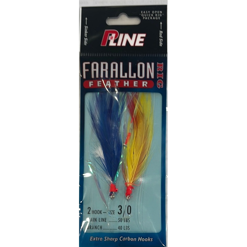 P Line Farallon Feather Rig|Blue White/ Orange Red|Red/White w Mylar