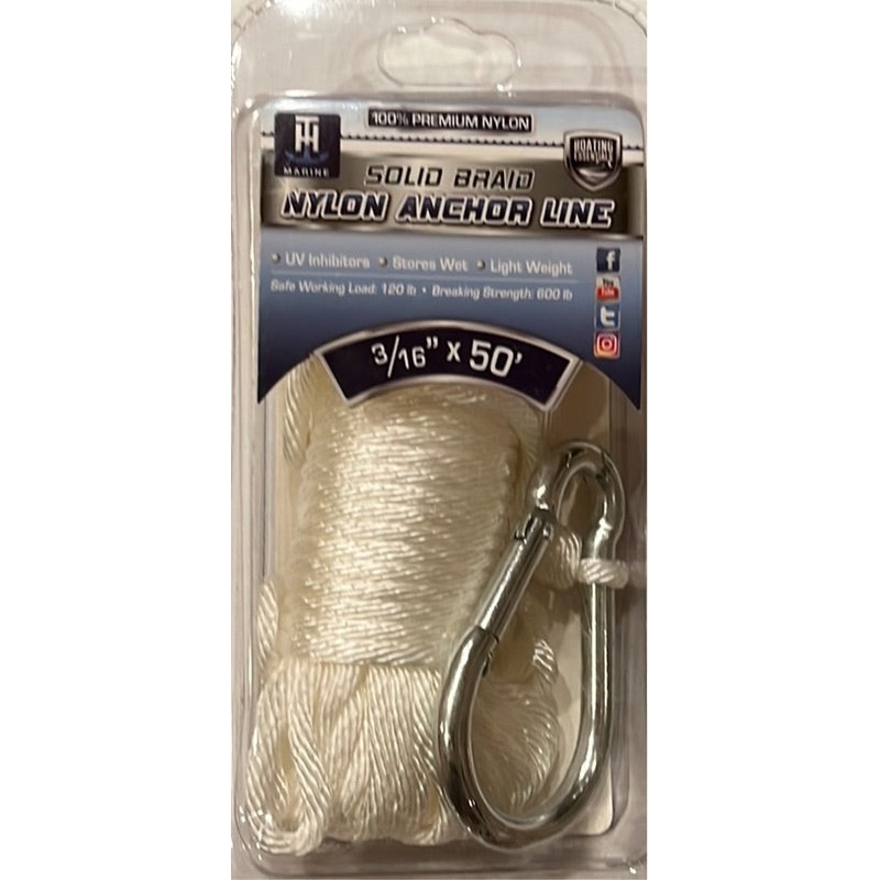 TH Marine Nylon Anchor Line|White|3/16 x 50