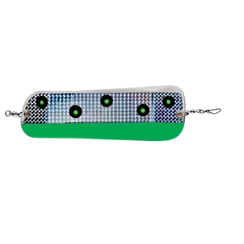 Luhr-Jensen Coyote Flasher|Black/Double Crush Glow|Fluorescent Green/Chartreuse UV|White/Blue Bubble and Crush Glow|2 1/2 inch x 8 1/4 inch|3 3/4 inch x 11 inch
