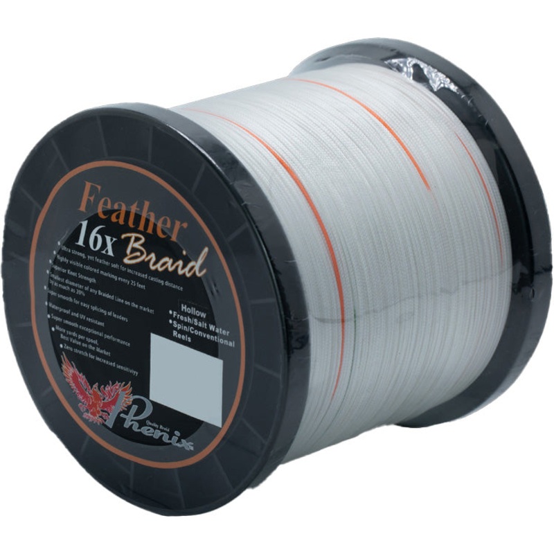 Phenix Feather 16X Hollow Braid Bulk Spools – White w/Orange & Green Markings
