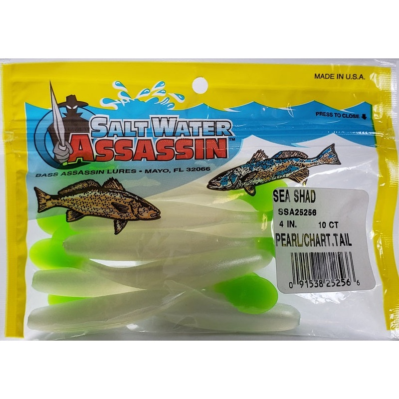saltwater-assassin-sea-shad-pearl-chartreuse-tail-4-10ct_1 SaltWater Assassin Sea Shad Pearl/Chartreuse Tail 4 10ct