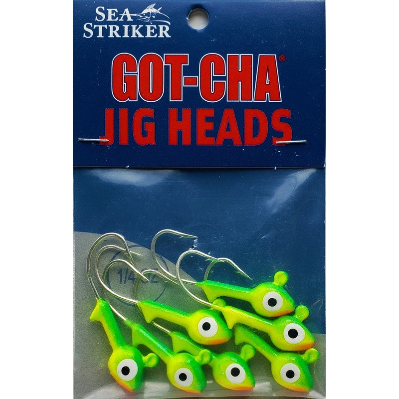sea-striker-got-cha-jig-heads-chartreuse-lime-orange-1-4oz-7pk_1 Sea Striker Got-Cha Jig Heads Chartreuse/Lime/Orange 1/4oz 7pk