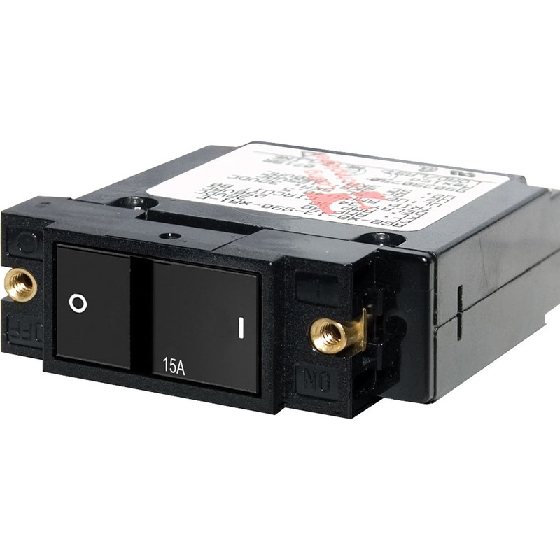 Blue Sea 7403 Single Pole Small Case 2 Flat Rocker Circuit Breaker  –  15 Amp [7403]