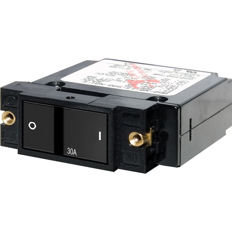 Blue Sea 7406 Single Pole Small Case 2 Flat Rocker Circuit Breaker  –  30 Amp [7406]