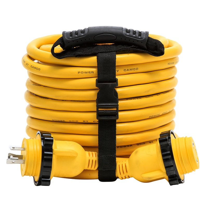 Camco 30 Amp Power Grip Marine Extension Cord – 50 M-Locking/F-Locking Adapter [55613]
