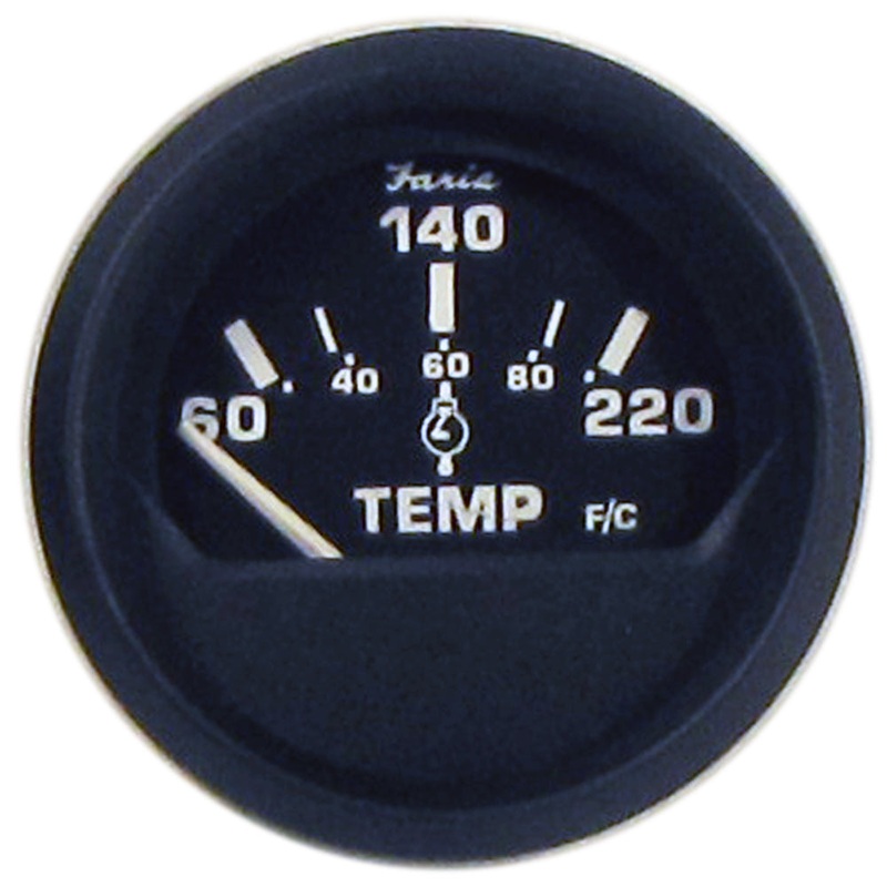 Faria Euro Black 2 Cylinder Head Temperature Gauge (60 to 220 F) with Sender [12819]
