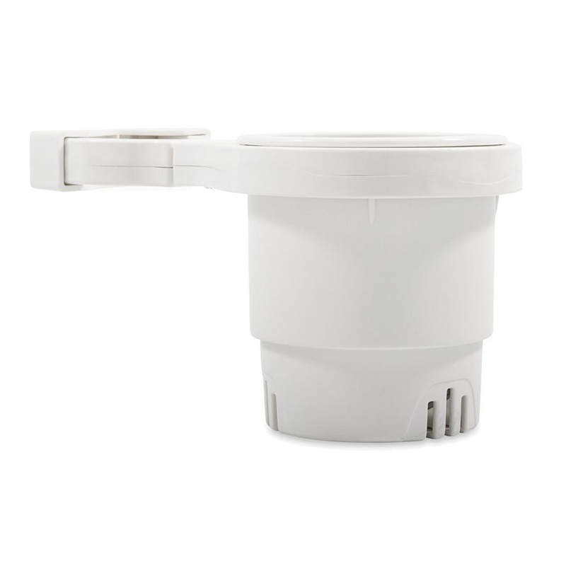 Camco Clamp-On Rail Mounted Cup Holder – Large for Up to 2 Rail – White [53083]