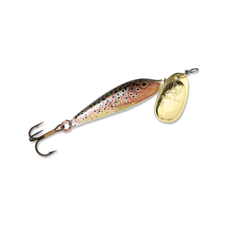 Blue Fox Vibrax Minnow Spin|Brown Trout/Gold|Firetiger/Firetiger|Gold/Plated Gold|Minnow/Silver|Silver/Plated Silver|Rainbow Trout/Silver|3/16 oz|1/8 oz|1/4 oz