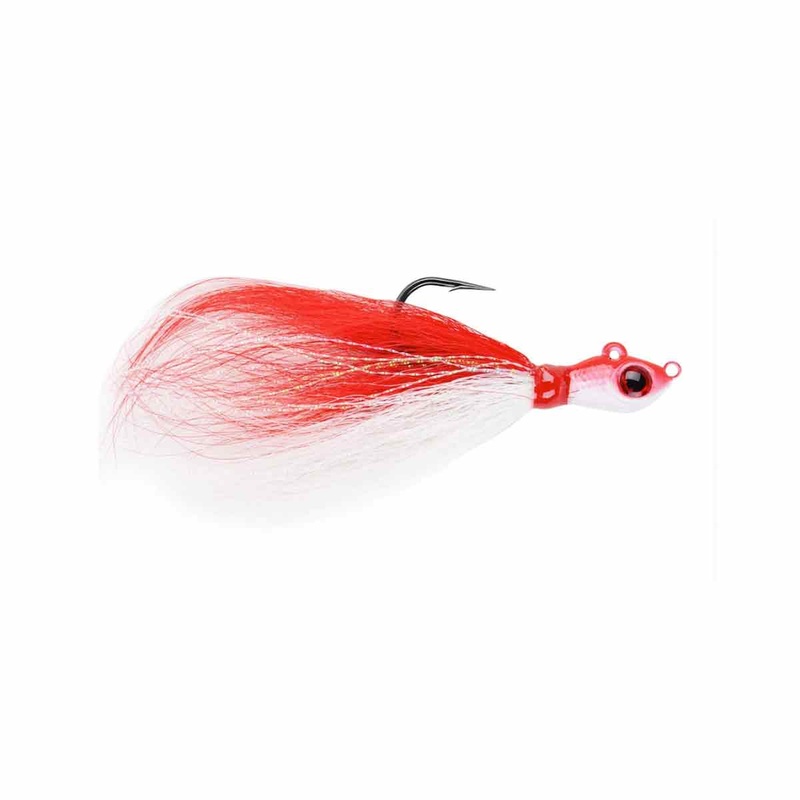 Big Eye Bucktail_Red White|1/2 oz – 5/0|1/4 oz – 2/0|1/8 oz – 1/0|3/8 oz – 3/0